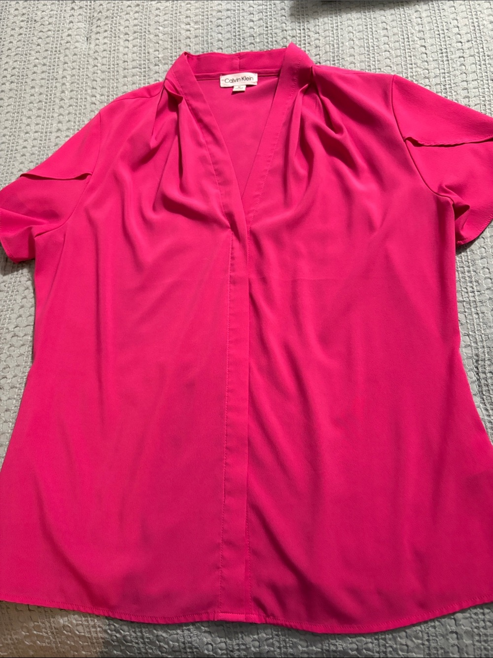 Calvin Klein Hot Pink V-Neck Short Sleeve Blouse